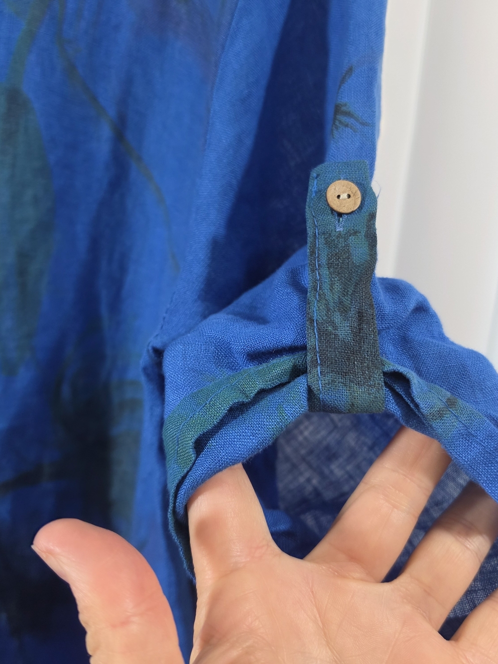 Blue Floral Linen Tunic Dress Lagenlook Osfm - Picture 6 of 9